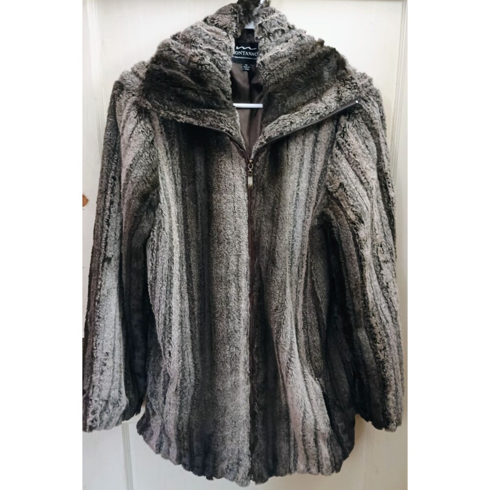 Montanaco Gray Faux Fur Zip Jacket Coat Women's Medium